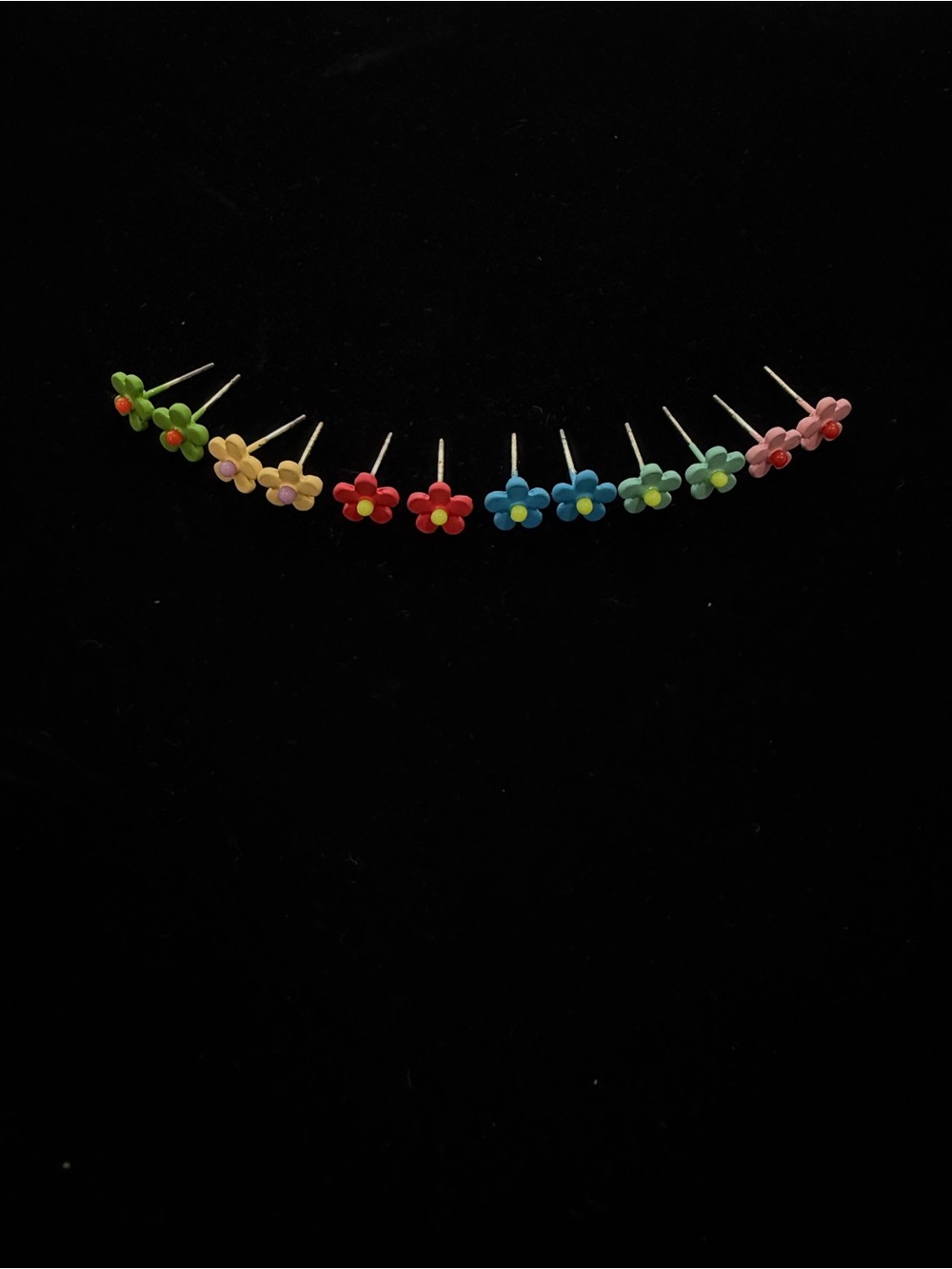 Multi-Color Flower Stud Earrings - Set of 6 Pairs